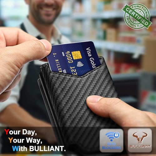Image of BULLIANT Men Wallet Leather Wallet Card Holders Money Clip for Men 10Cards-Magnetic Flip on Metal Case