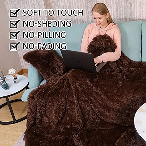 YUSOKI Twin Size Faux Fur Throw Blanket(Brown,60" x 80"),Whithout Pillows,Winter Lightweight Plush Fuzzy Soft Cozy Microfiber Comfy Bed Blanket for Women Kids Girls Couch Sofa Washable