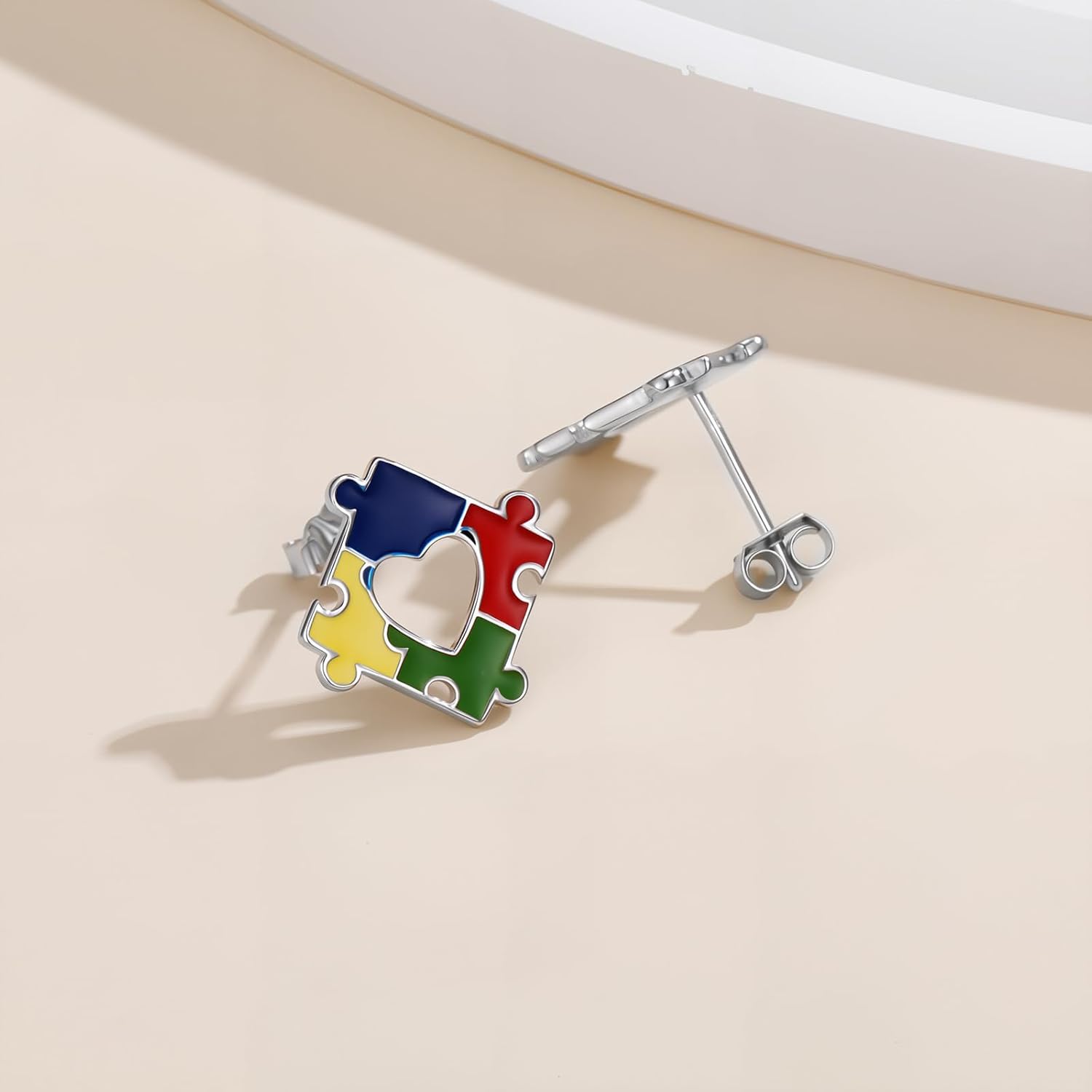 LONAGO Autism Awareness Earrings 925 Sterling Silver Gifts for Autistic Colorful Puzzle Piece Stud Earrings Jewelry for Women