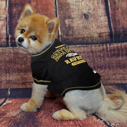 Image of NFL Baltimore Ravens Dog T-Shirt for Pets, Size Medium. Officially Licensed Pet Shirt with Team Logo, Soft Stretchable Comfort Fit Apparel for Dogs & Cats