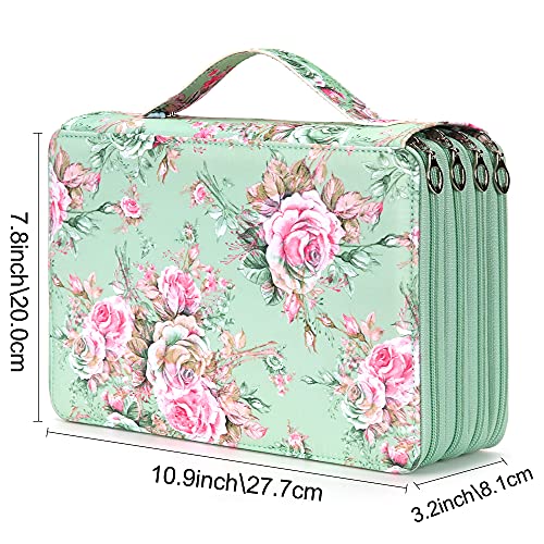 Image of Vomgomfom 200 Slots Pencil Case 4-Layer PU Leather, Handle, Green Rose