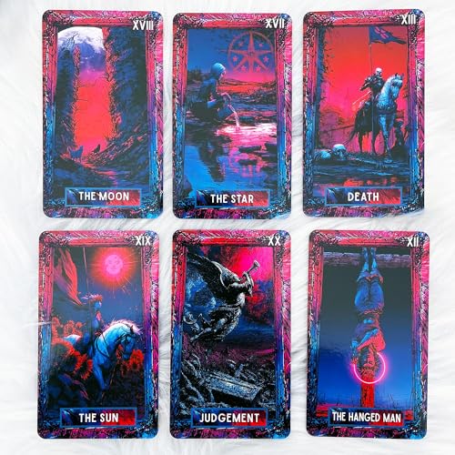 Image of Dark Tarot Deck 78 Cards, Neon Arcana Cyberpunk Tarot Cards with General Guidebook for Adults, Modern Gothic Fantasy Tarot for Shadow Work & Collectors