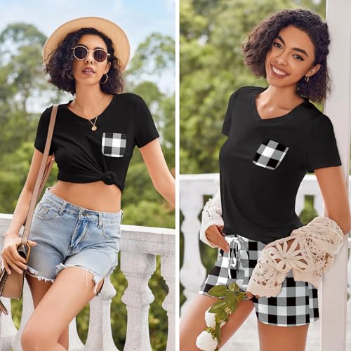 Image of Ekouaer Womens Pajama Sets Short Sleeve Pajamas for Women Sets Soft Lounge Sets Casual V Neck Sleepwear PJS