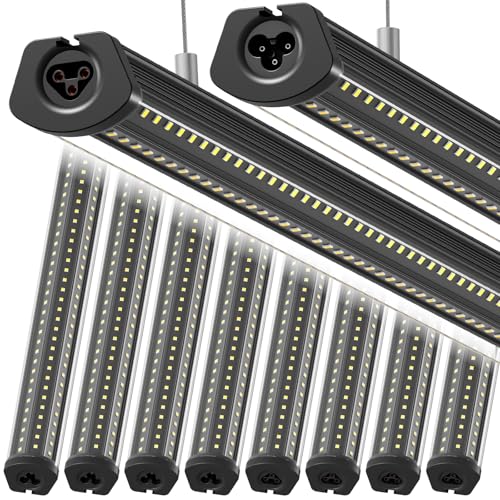 Image of Barrina T8 LED Shop Lights 8FT, 140W 17000LM 5000K, U-Shaped 3 Rows LED Garage Lights, Linkable, Hanging & Flush Mount, 8 Foot Commercial LED Shop Lights for Garage, Workshop, Kitchen, 10 Packs, Black