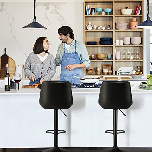 Waleaf Bar Stools Set Of 2,Counter Heigh Faux Leather Adjustable Bar Stools With Back,Modern Swivel Armless Bar Chair For Kitchen Island,Dining Stools With 350 Lbs Capacity. (Black) #TOP5
