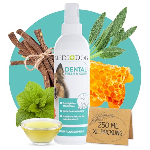 MEDIDOG Dental Fresh & Clean Dentalspray – Neue REZEPTUR - XL Packung 250ml – Zahnpflege für Hunde – Zahnsteinvorbeugung – frischer Atem
