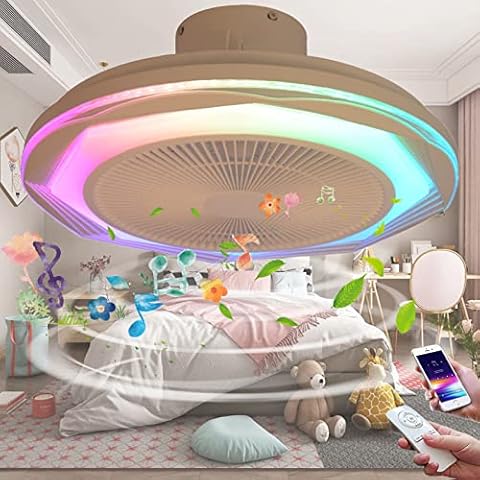 TRUYOK LED Ceiling Fan with Lights with Bluetooth Speaker RGB Dimmable Music Fan Ceiling Light with Remote Control + APP Control Ceiling Lamp for Living Room Bedrooms Lounge Kitchen, White Cover