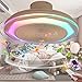 Wentylator sufitowy LED ze światłami z głośnikiem Bluetooth Ściemnialny wentylator muzyczny RGB Światło sufitowe z pilotem + Sterowanie APP Lampa sufitowa do salonu Sypialnie Lounge Kuchnia, biała