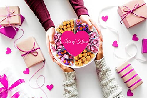 Valentine's Day Candy Gift Basket, Hershey's Valentine's Kisses Hugs, Peanut Butter Cups And Rolos, Individually Wrapped In A Pink Heart Adorned 6 Sectional Gift Tray For Wife, Couples, Girlfriend, Women #TOP1