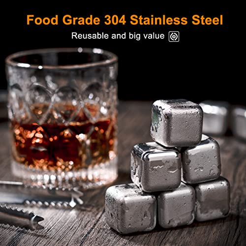 Reidea Whiskey Stones, 8 Reusable Ice Cubes, Stainless Steel Chilling Stones With Tongs, Food Safe Chilling Rocks, Speed Frozen, Gifts For Cocktail/Whiskey Lovers #TOP1