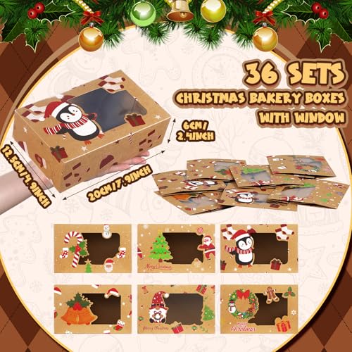 Funnymoom 36 Pcs Christmas Cookie Boxes with Clear Window, Holiday Bakery Box Goodie Box Candy Boxes Treat Containers for Food Cupcake Brownies Donuts Gift Giving, 6 Designs(Novel) by Funnymoom - Image 3