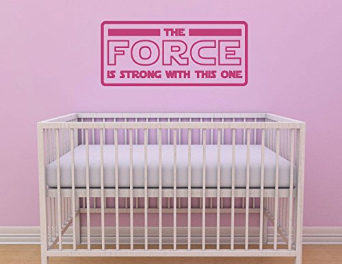 The Force is Strong with This One - Darth Vader Vinyl Wall Quote - Removable Text Wall Decal - Star Wars Style Decal for Kids - 33" x 12" in Leia Pink