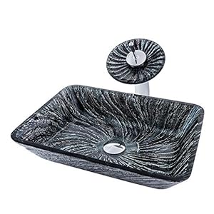 chicstyleme Opzetwastafel modern gehard glas wastafel set ovaal met waterval kraan kraan, inbouwring en water aftappen