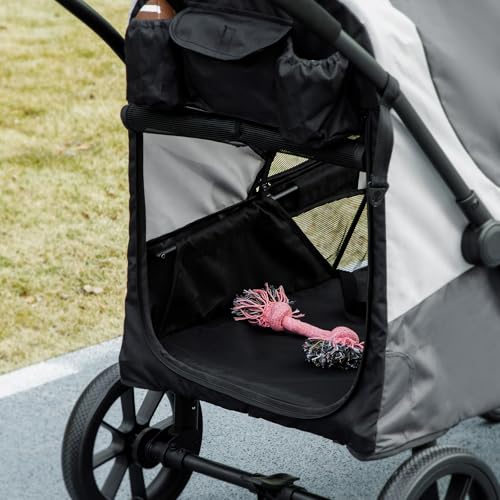 PawHut Hundewagen Hundebuggy klappbar für große Hunde & Katzen bis 30 kg Katzenbuggy mit Kissen Netzfenstern Türen Aufbewahrungstasche Katzenwagen Buggy Dunkelgrau