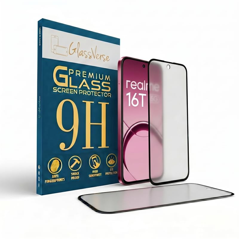 Image of GlassVerse D+ Matte Tempered Glass With 18H Hardness For Realme 16T 5G (Pack Of 2) with Free Installation Kit. Full screen Coverage - 6.81 inch