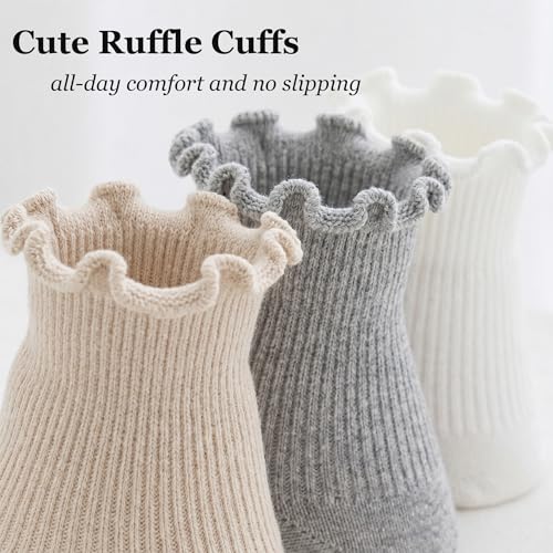Image of Women Ruffle Socks, Cute Ankle Crew Socks for Women, 4 Pairs Frilly Womens Socks Size 5-9