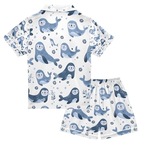 senya Sea Seal Satin Summer Pajama Sets Silk Short Sleeve Button Down Sleepwear2