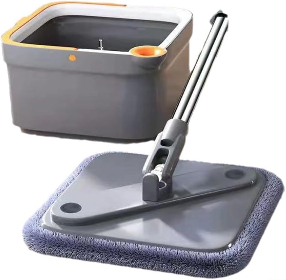 360-Degree Rotating Mop and Bucket Set, Self-Cleaning Wringer System with Extendable Handle for Wet Dry Floor Cleaning, Dual-Purpose Cotton Mop Head for Home