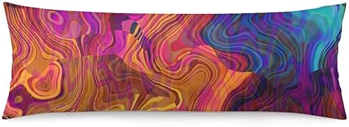 Funda de almohada corporal abstracta con diseño de mármol arcoíris con colores morado, dorado, azul, funda de almohada larga con cremallera, funda