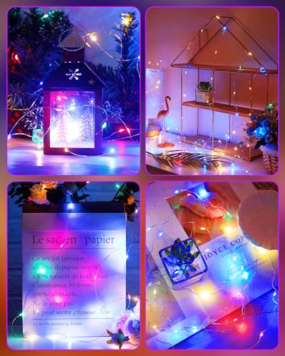 Image of Minetom 4 Pack Fairy Lights Battery Operated, 5 Feet 60 Led Firecracker Starry Lights Waterproof Silver Wire String Lights for DIY Wreath Wedding Party Bedroom Mason Jar Holiday Christmas, Multicolor