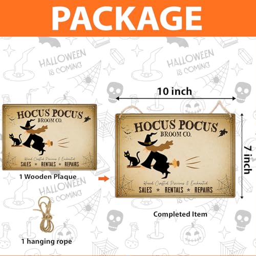 Image of Hocus Pocus Broom Co DIY Handprint Wooden Sign, 7x10in Vintage Halloween Witch Decor, DIY Baby's First Halloween Signs, Holiday Craft, Gift for Kids Toddler, New Mom, New Dad, Memory Keepsake