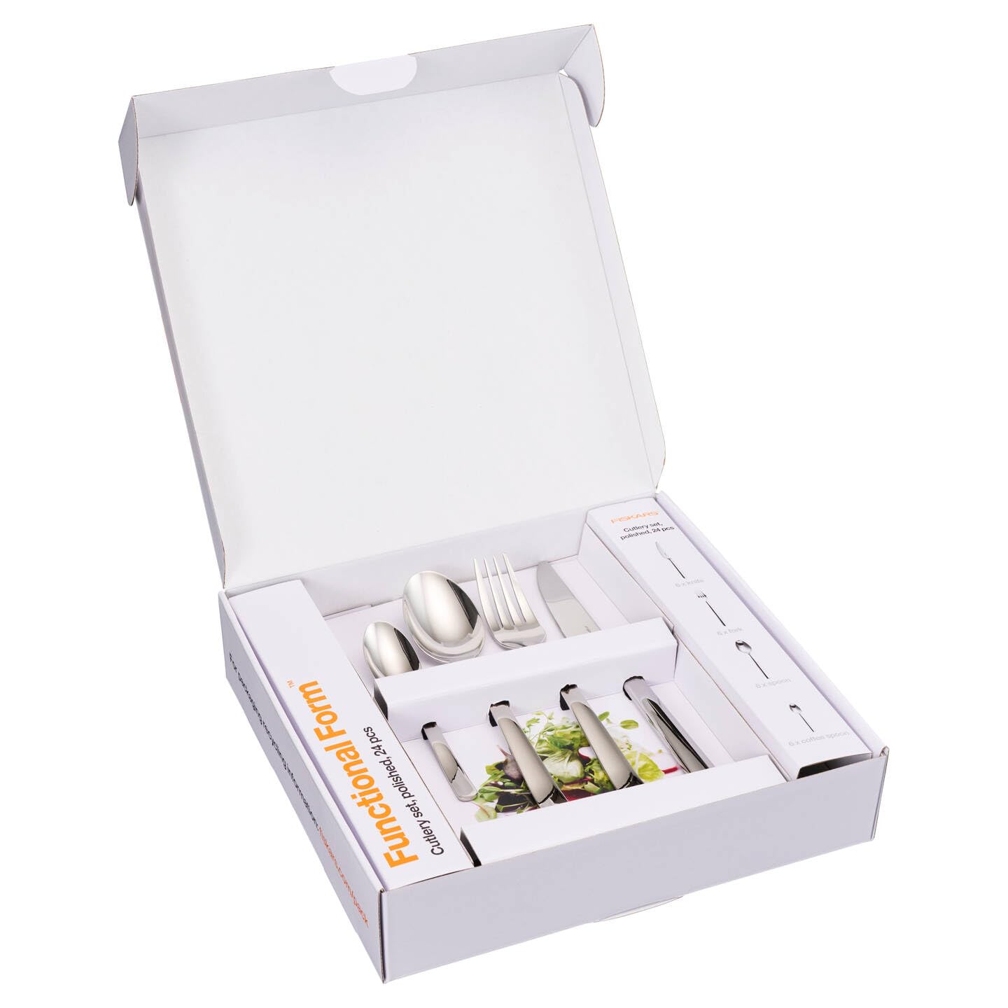 Fiskars Besteck-Set, 24-teilig, Functional Form, 6 Messer, 6 Gabeln | 6 Löffel und 6 Teelöffel, Edelstahl 18/10, Silber/Poliert, Geschenkbox, 1071623