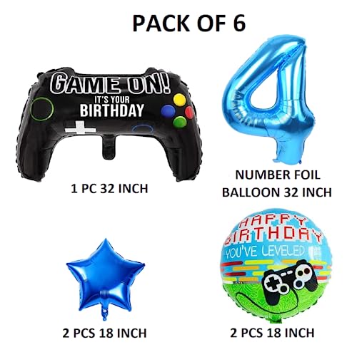 Image of 6 Pcs Game on Birthday Decoration 4th Birthday Decoration for Boys Gaming Theme Birthday Decoration Fourth Birthday Decorations Boy Game Theme Balloons (Pack of 6, Multicolor)