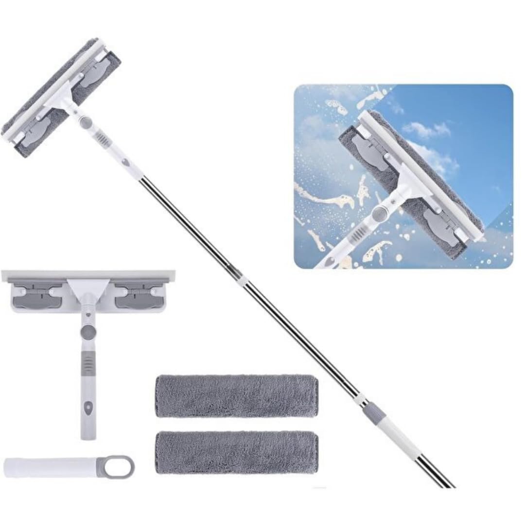 Mikrofiber Cam Silme Mopu Aparatı Profesyonel Set 360 Derece Oynar Başlıklı Mikrofiber ,…