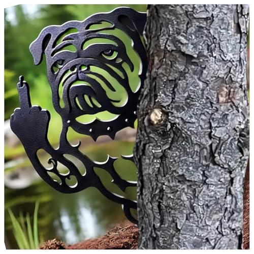liqiaofang Funny Bulldog Metal Garden Decor Middle Finger Bulldog Dog, Large Garden Stakes Decorative Dogs Silhouette Statues for Yard Lawn Pathway Patio Ornaments (Peeping S)