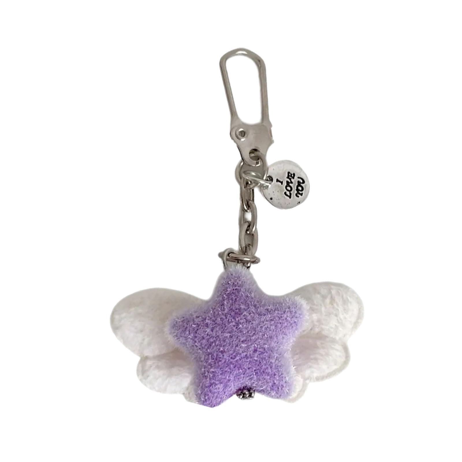 FOLODA Flocking Materials Star Keychain Fuzzy Angel Wing Ornament Stylish Practical Students Girls Friend Sweet Plush Keychain Charm