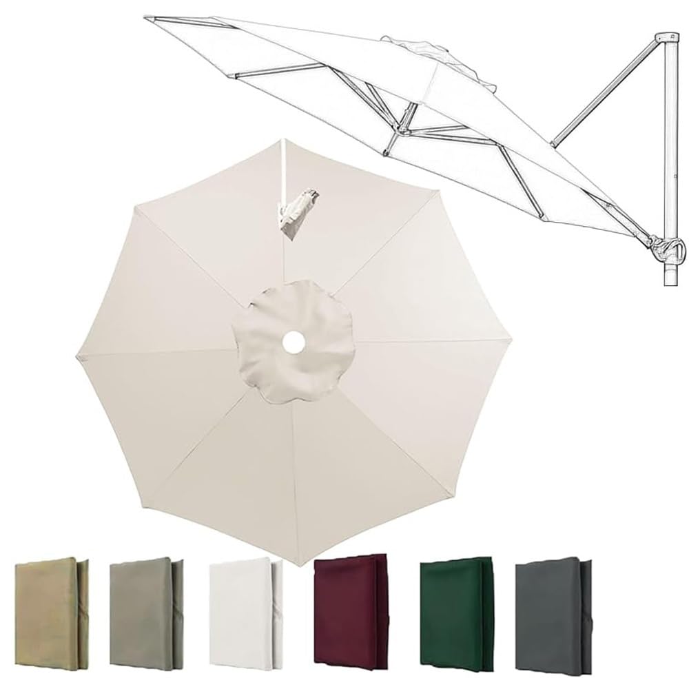 11ft 8Rib Cantilever Parasol Replacement Canopy 10ft 11.5ft Round Offset Umbrella Canopy Patio Yard Pool Parasol Replacement Fabric(Off-white,335cm/11ft)