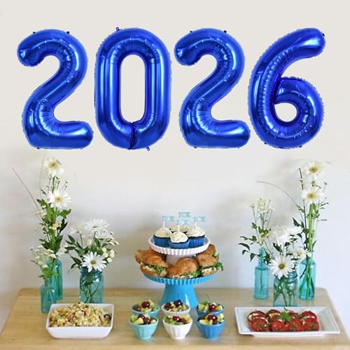 Image of TONIFUL 2026 Graduation Balloons 42Inch Navy Blue 2026 Number Balloons Aluminum Foil Mylar Balloons for New Year Eve Graduation Decorations Class of 2026 Anniversary 2026 Grad Party Supplies