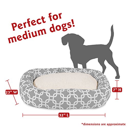 Image of Majestic Pet 32 Inch Links Sherpa Calming Dog Bed Washable - Cozy Soft Round Dog Bed with Spine for Head Support - Fluffy Donut Dog Bed 32x23x7 (inch) - Round Pet Bed Medium - Gray