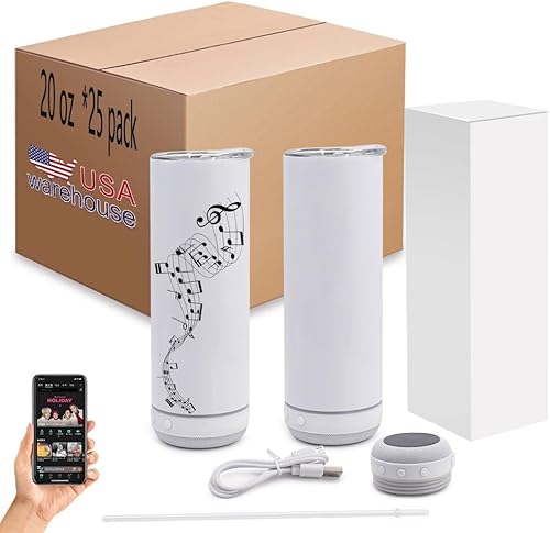 ZREGGUR Vaso Bluetooth de 20 onzas con popote y tapa, vaso de sublimación de acero inoxidable de doble pared con aislamiento al vacío, vasos en