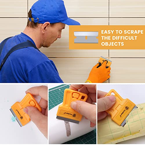 Image of MulWark Razor Blade Tool Set, 8-Pack Mini Plastic Scrapers with 5 Plastic & 5 Metal Blades - Paint Remover, Window Cleaner, Glass Tool, Oven Cleaner, Blade Remover