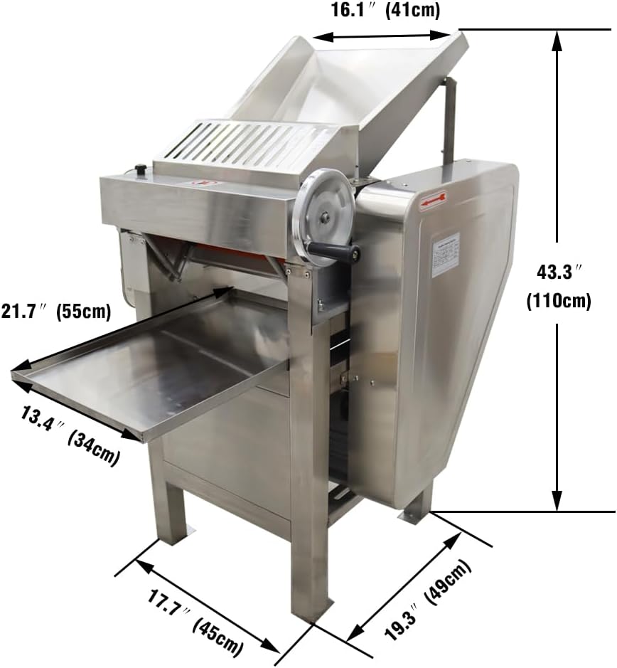 Commercial Electric Noodle Machine High-speed Press Dough Machine with Stainless Steel 300mm Drum Width for Pasta,Bread 150kg/h Electric Dough Sheeter 2.2KW 110V/60HZ