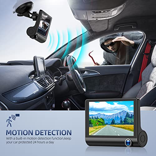 3 Channel Dash Cam Front and Rear Inside, 1080p 4 Inches 170° Wide Angle Dashcam, Dash Camera for Cars with 32GB Card, Super Night Vision, Loop Recording, G-Sensor, Motion Detection, Parking Mode - Thumbnail 3