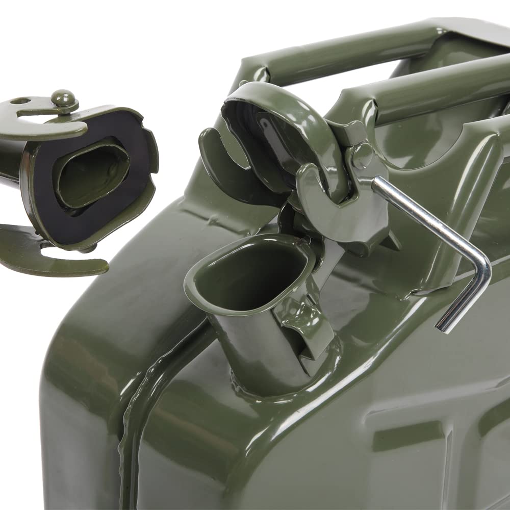 Jerrican Bidon Essence 10L Métal avec Bec Verseur, Réservoir Carburant Portable pour Essence, Diesel et Bioéthanol (Vert)
