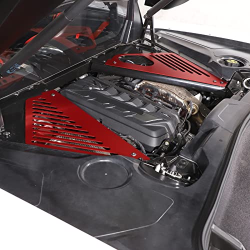 Engine Bay Panel Cover Compatible With Chevrolet Corvette C8 2020-2023, Aluminum Alloy Rear Engine Covers Left Right Engine Case Guards Protector Splash Shield, C8 Accessories 2Pcs (Red-Obliquehole) #TOP3