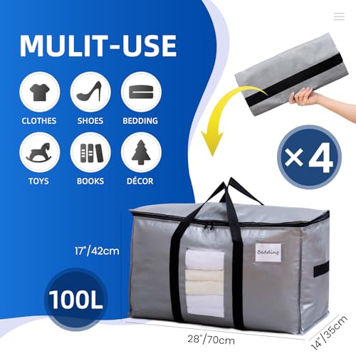 Image of TAILI Extra Large Moving Bags, 4 Pack Silver Heavy Duty Totes For Storage with Visible Window, Wrap Around Handles, Space Saving Storage Bags for Moving Supplies, Alternative to Moving Boxes