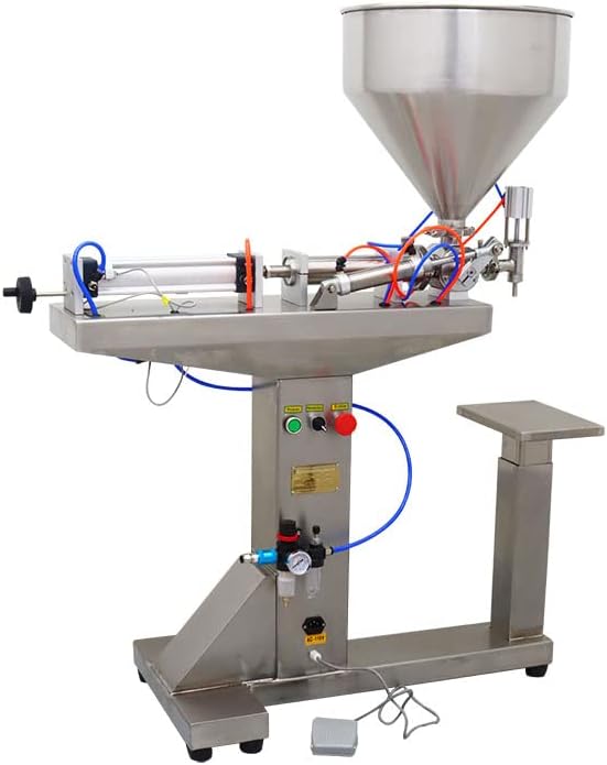 HayWHNKN Máquina de llenado de pasta líquida neumática semiautomática de llenado de pistón horizontal con pie (1.0-10.1fl oz)