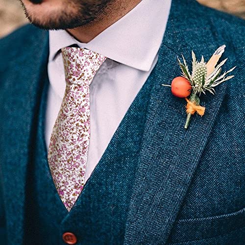 Image of Mantieqingway Floral Ties for Men Skinny Cotton Tie Flower Necktie