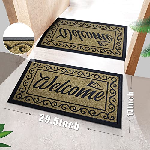 Yimobra Welcome Front Door Mat, Heavy Duty Easy Clean Doormat Indoor Outdoor, Waterproof Quick Dry Floor Mat For Home, Garage, Hign Traffic Areas, Non Slip, Low Profile, 29.5X17 Inches, Beige Brown #TOP4