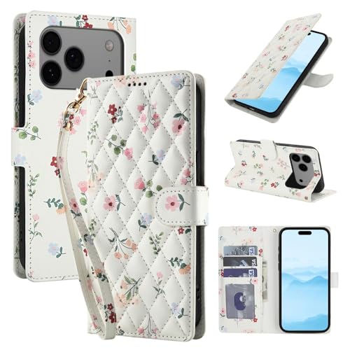 Étui iPhone 14 avec fente carte et clapet magnétique motif fleur
