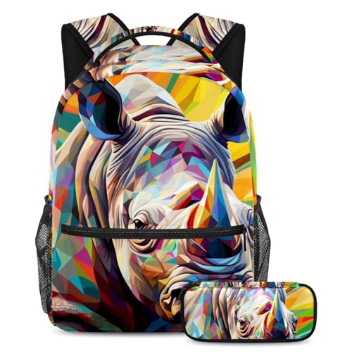 Art Rhino Pattern 25 sac à dos avec trousse ensemble scolaire grand format