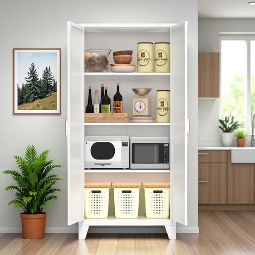 Gagihoom Kitchen Pantry Cabinet Metal White