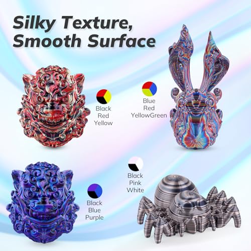 Image of AMOLEN Silk PLA 3D Printer Filament Bundle, Multicolor Rainbow Filament 1.75mm Pack, Fast Color Change 3D Printing Filament for Most FDM 3D Printer, 1kg X 4 Spools