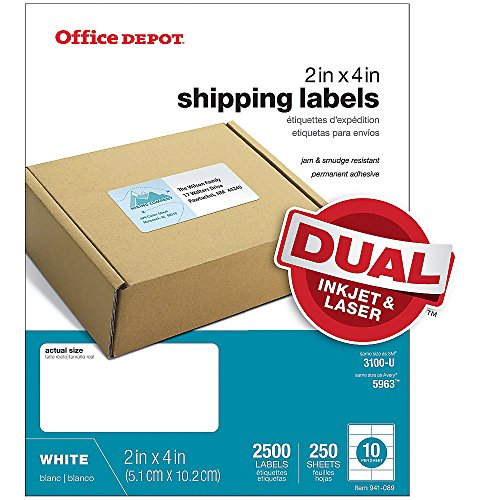Office Depot White Laser Shipping Labels, 2in. x 4in, Pack of 2500, 505-O004-0020