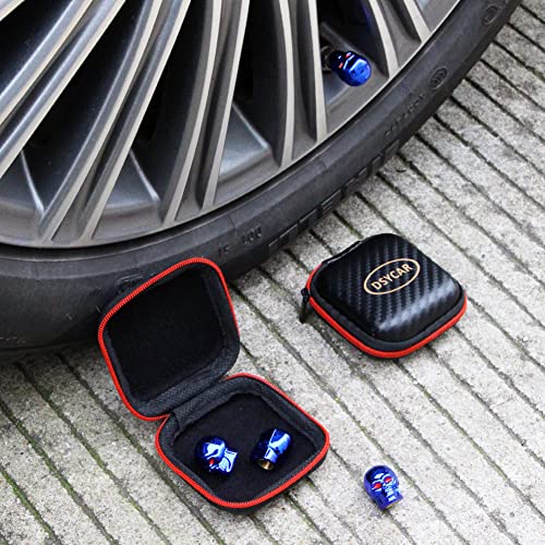 Dsycar Skull Style Tire Valve Stem Caps Antirust Copper Core, Red Eyes With Rubber Ring, Universal Stem Covers For Cars, Suvs, Bike And Bicycle, Trucks, Motorcycles - 4Pcs/Box - (Blue) #TOP6