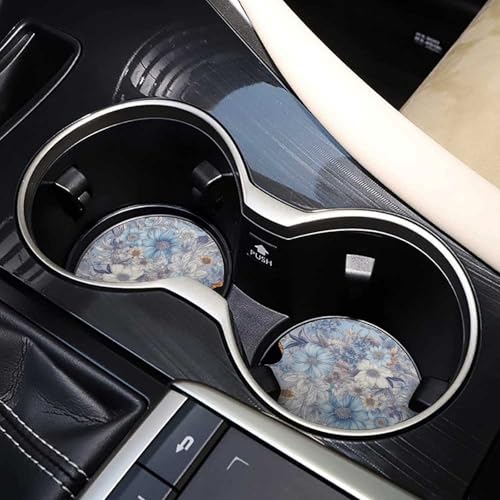 Portavasos para carro con flores pintadas a mano 2 pzas 2.6" miniatura 7